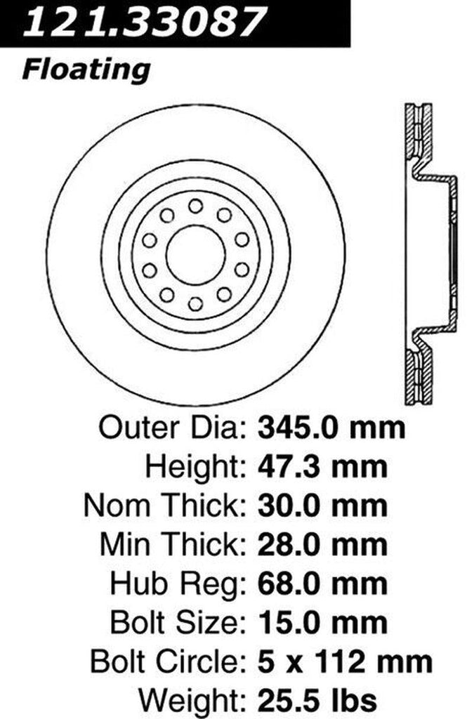 Centric Front Disc Brake Rotor for 04-09 Audi S4 (121.33087)