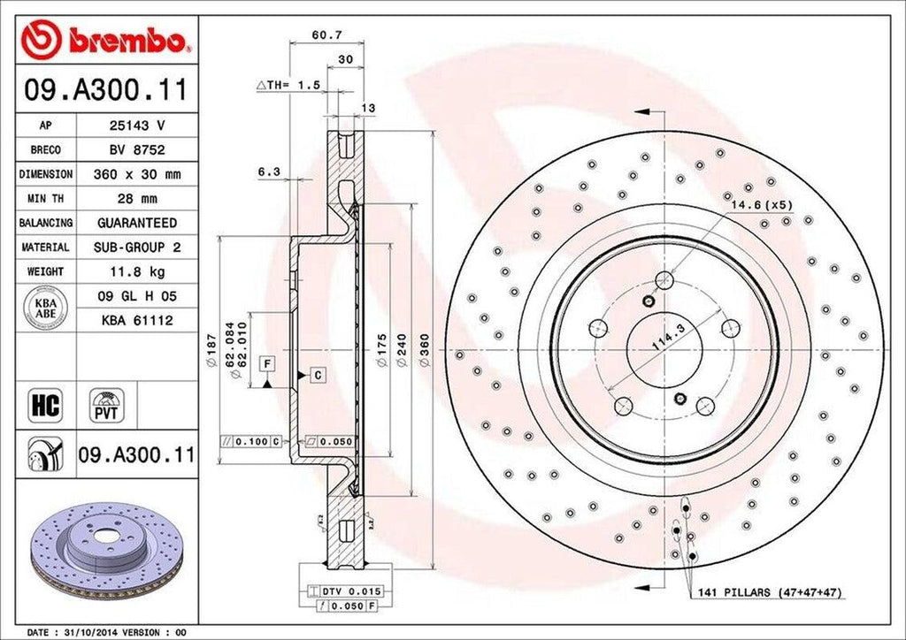 Brembo Front Disc Brake Rotor for 08-14 IS F (09.A300.11)