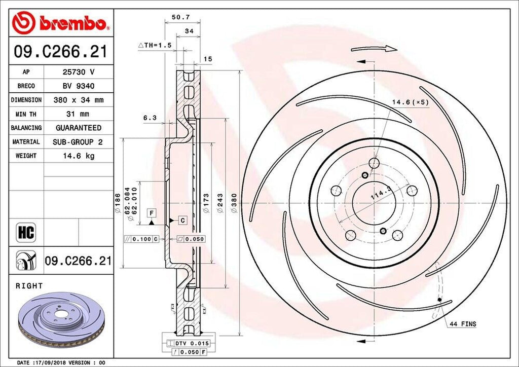 Brembo Front Passenger Side Disc Brake Rotor for GS F, RC F (09.C266.21)