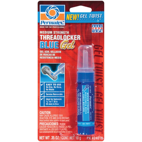 Permatex 24010 Medium Strength Threadlocker Blue Gel, 10 G Gel Twist Applicator