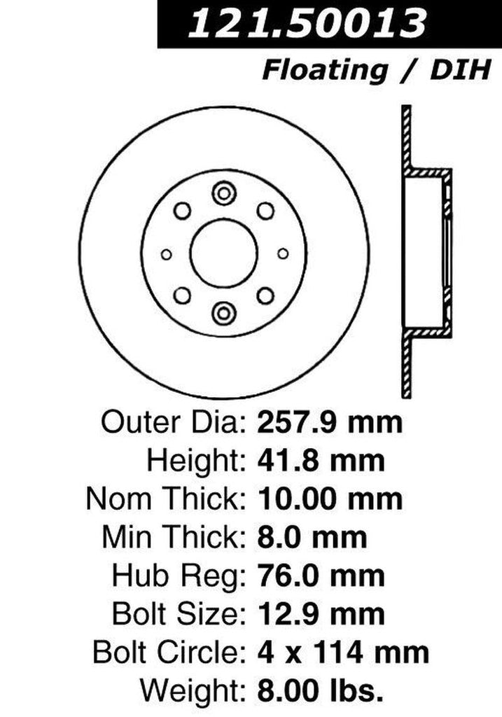 Centric Rear Disc Brake Rotor for Kia (121.50013)