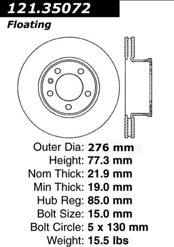 Centric Front Disc Brake Rotor for 07-12 Mercedes-Benz Sprinter (121.35072)