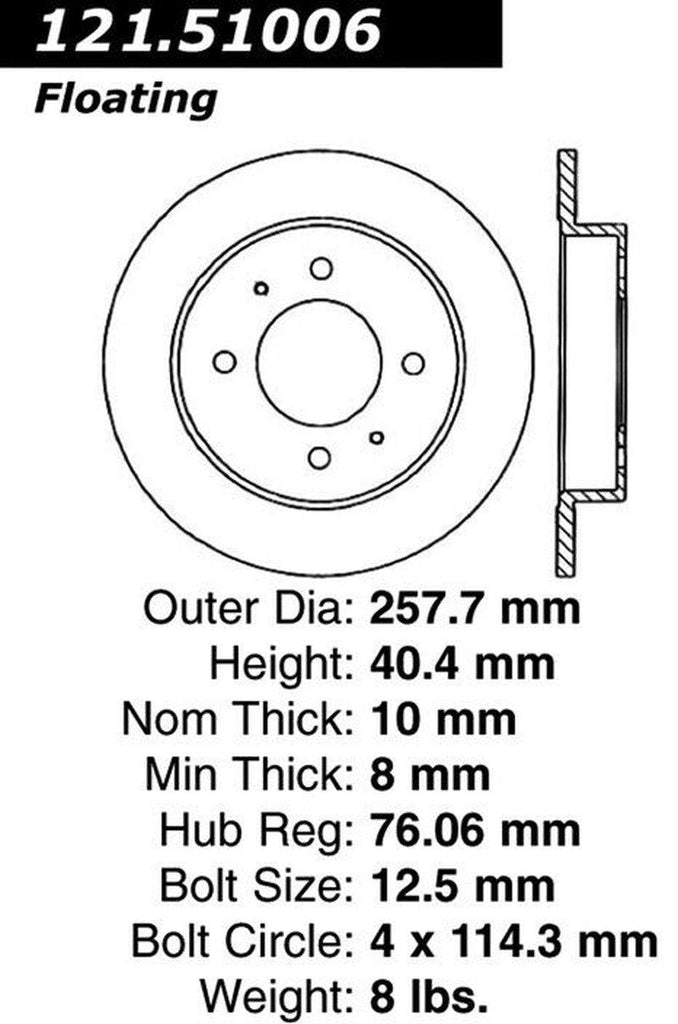 Centric Rear Disc Brake Rotor for Elantra, Tiburon (121.51006)
