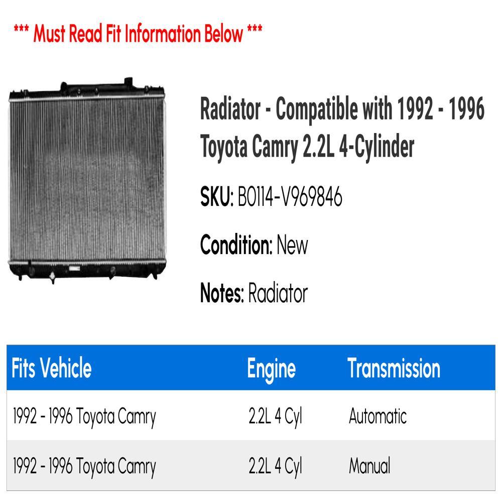 Radiator - Compatible with 1992 - 1996 Toyota Camry 2.2L 4-Cylinder 1993 1994 1995