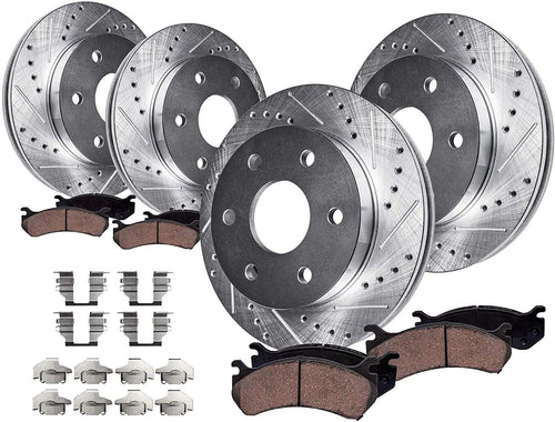 Detroit Axle - Brake Kit for Silverado Sierra Suburban Yukon XL Avalanche 1500 Tahoe Escalade ESV EXT Replacement Front Rear Brakes Rotor Ceramic Brake Pads : 12 Inch Front and 12.99 Inch Rear Rotors