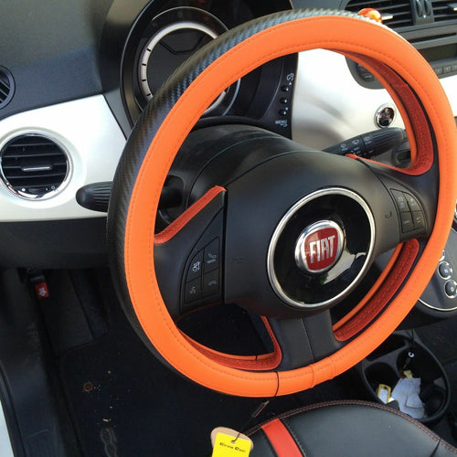 Orange+Carbon Fiber Style Slip-On Steering Wheel Cover Tight Fit Sport New 2019